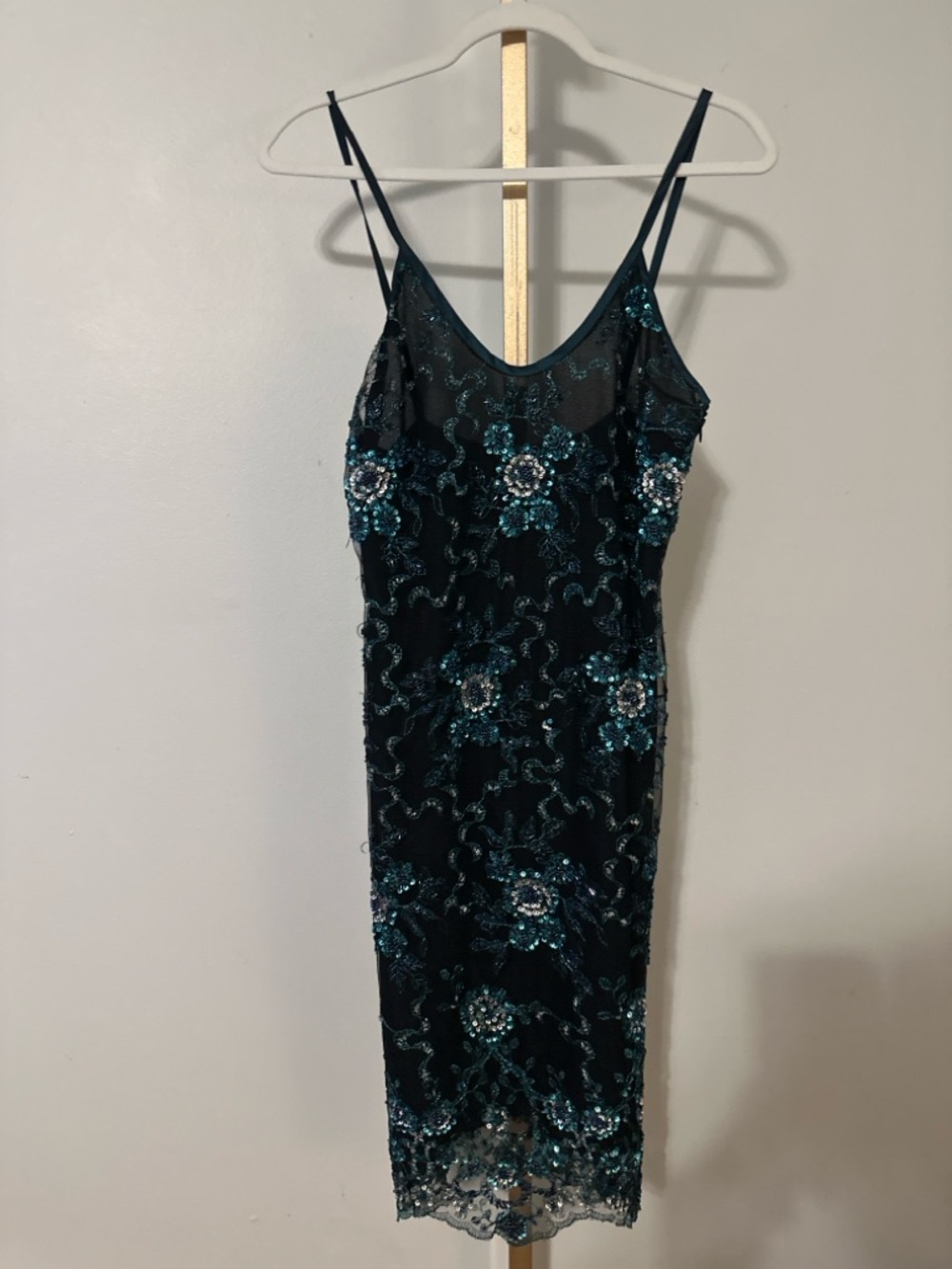 Massimo Black Dress with Teal Sequin Floral Embroidery
